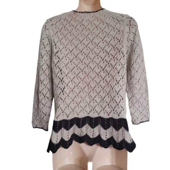 Ann Taylor LOFT Tan Black Crochet Open Front Cardigan Sweater Size Womens Small - Picture 3 of 8